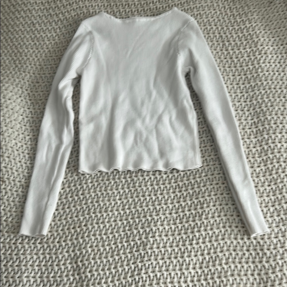White Ribbed Long Sleeve Top